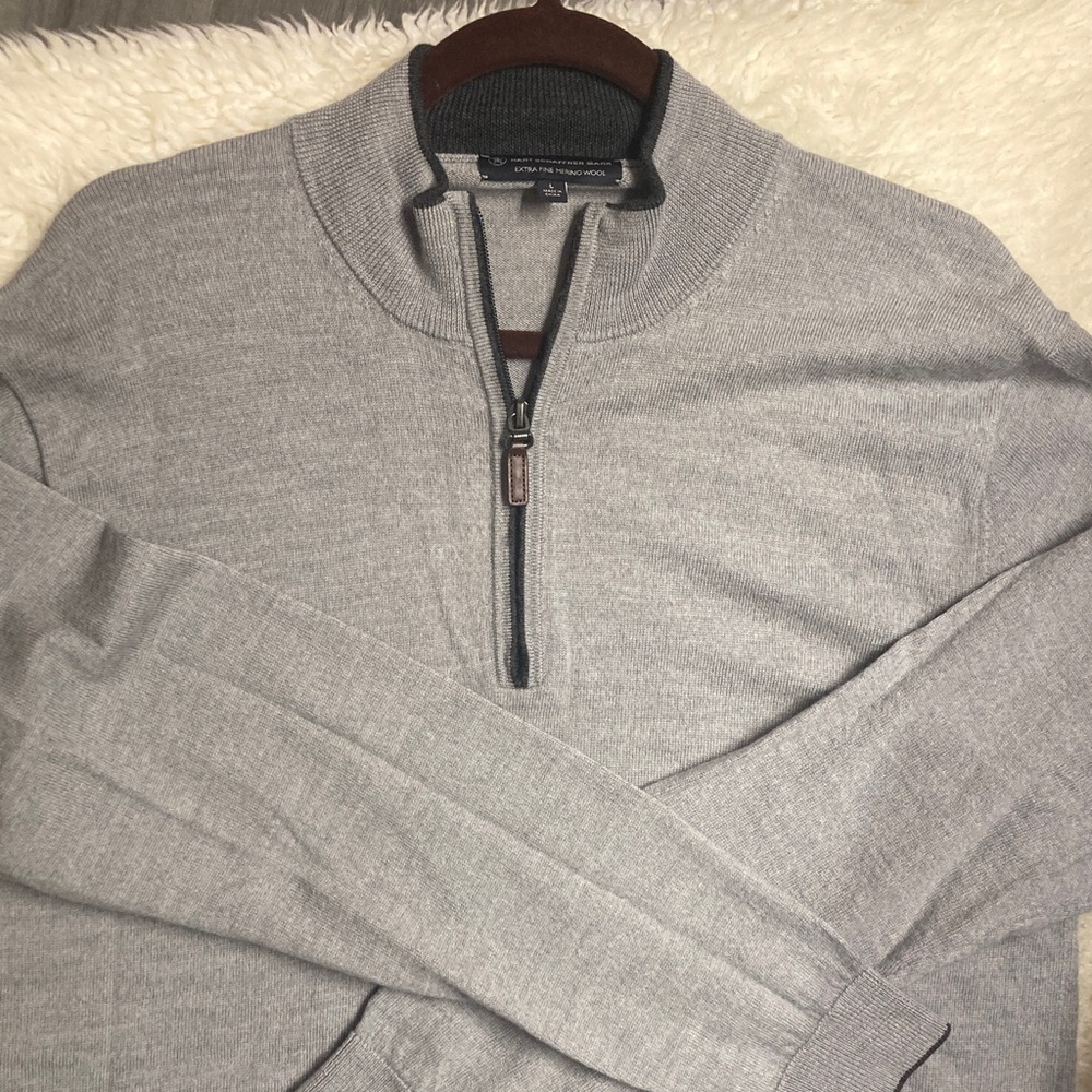 Hart Shaffner Marx Gray Half-Zip Sweater Extra Fine Merino Wool Men’s Wool L
